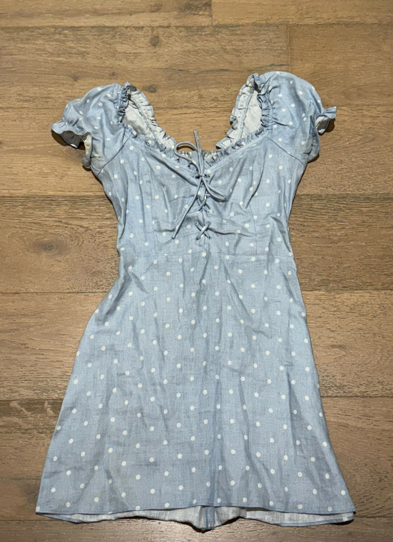Blue Polka Dot Lace-Up Dress