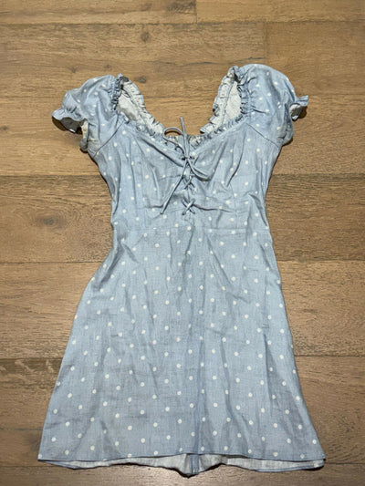 Blue Polka Dot Lace-Up Dress