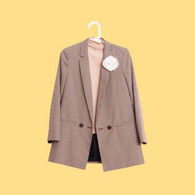 Checked Blazer with Flower Detail
