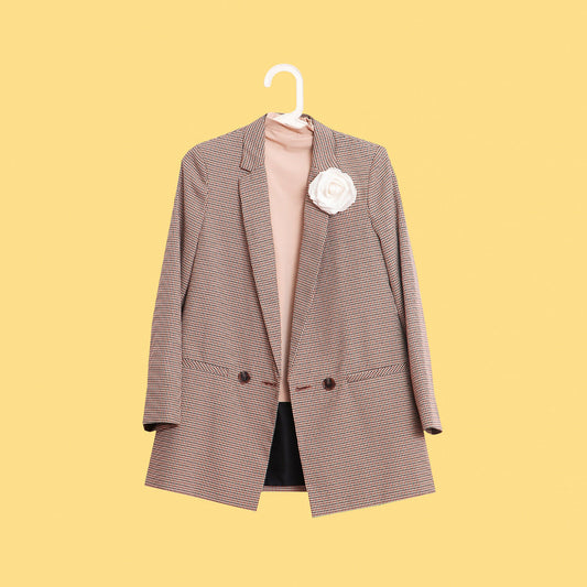Checked Blazer with Flower Detail