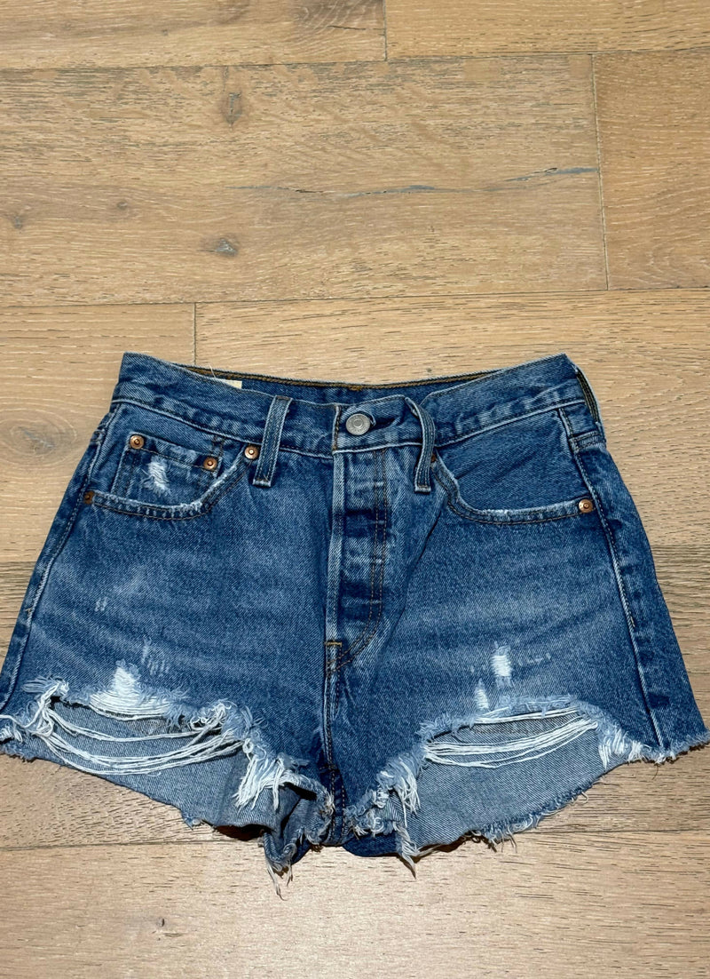 Dark Wash Distressed Denim Shorts