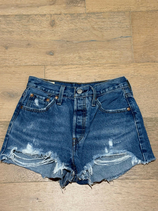Dark Wash Distressed Denim Shorts